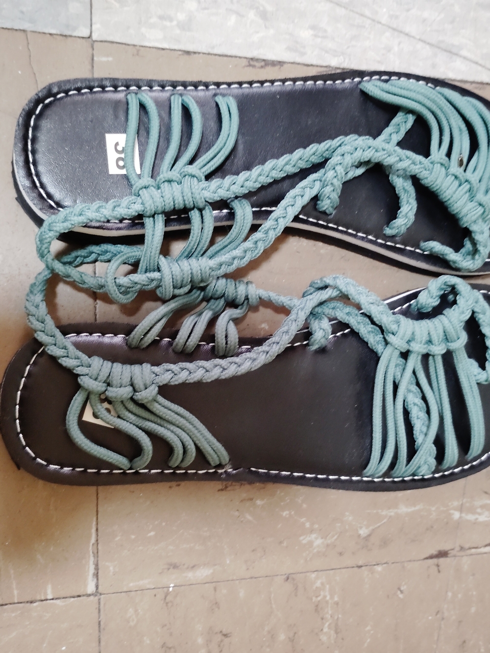 Braided Rope Sandals in Sage Green - Women's Casual Slide